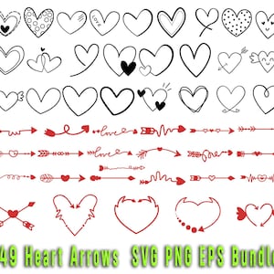 Heart Arrow SVG Bundle: 49 Hand Drawn Valentine Arrows (Digital Download)
