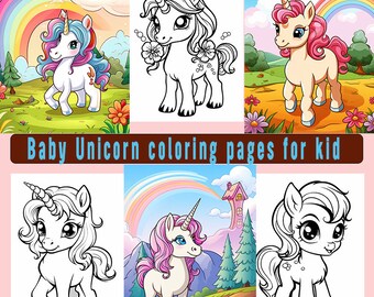 100 páginas para colorear de unicornios: Fiesta de cumpleaños infantil de unicornio (PDF)