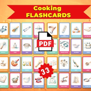 Carte di cucina • carte montessori Flash Cards Nomenclatura FlashCards PDF Schede stampabili Giocattoli per la scuola materna Materiale didattico per Flashcard
