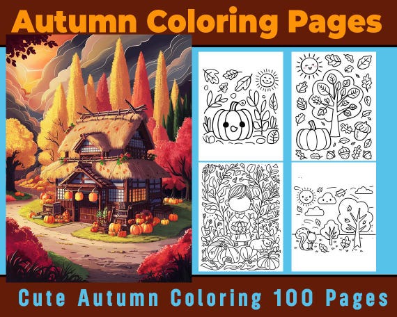 Cozy Autumn Coloring Book, Cute Fall Pages for Adults (Digital Download)
