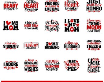 Valentine's Day SVG Bundle: Retro Love Quotes, Stickers (Digital Files)