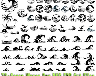 Tropical Ocean Waves SVG Bundle: Silhouette Cut Files (70+)