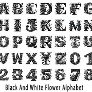 Alfabeto floral PNG, Alfabeto con marco de monograma de flores, Letras de monograma divididas A-Z, Letras florales SVG, Alfabeto floral para boda, camisetas