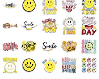 Paquete SVG de camisetas del Día de la Sonrisa: carita feliz, emoji y símbolo de la paz (descarga digital)