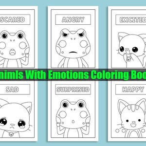 Printable Emotion Coloring Pages for Kids, Emotions Coloring Sheets, Fun Coloring Pages for Learning, animals with Emotion, coloring pages