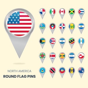 World Country Flags SVG PNG: Round Pin Graphics (Digital File)