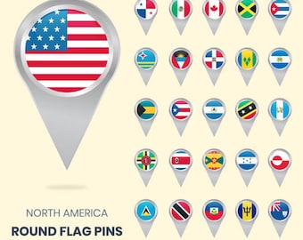 World Country Flags SVG PNG: Round Pin Graphics (Digital File)