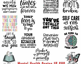 Pakiet SVG dotyczący zdrowia psychicznego: inspirujące, pozytywne cytaty (do pobrania w wersji cyfrowej)