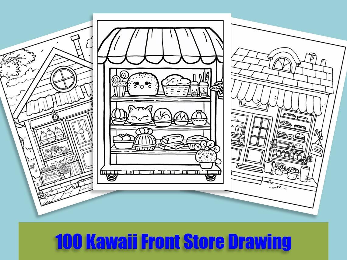Kawaii Storefronts Coloring Pages, cozy Coloring pages, Coloring pages, coloring book, Kawaii Coloring page,
