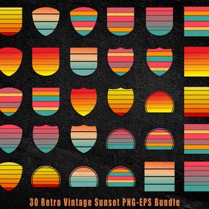 Retro Sunset PNG Bundle: Distressed Circle Clipart (Digital Download)