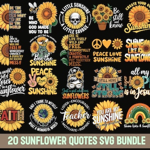 Sunflower PNG Bundle, Sunflower Quotes Png, Sunflower Design Png, Positive Quotes Png, Sunshine Png, Retro Flowers Png, Motivational Quotes