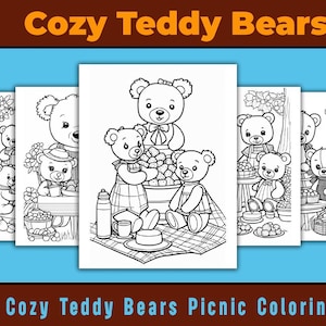 Cozy Teddy Bears:Teddy Bears Picnic Coloring Pages  Super Cute Animal Characters Coloring Book page