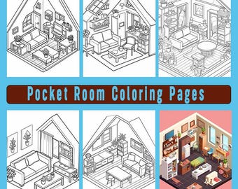 Libro da colorare Pocket Room: Design di interni isometrici (PDF stampabili)