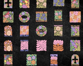 Boho Floral Quotes SVG Bundle: Retro Flower Cut Files (Digital Download)
