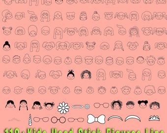 Kids Head Stick Figures SVG Clipart: School Children Cut File (Digital Download)