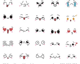 Paquete de emojis de dibujos animados en formato SVG, paquete de emojis de caras lindas en formato PNG, paquete de emojis, caras de emoticonos, paquete de emoticones kawaii en formato SVG dibujados a mano.