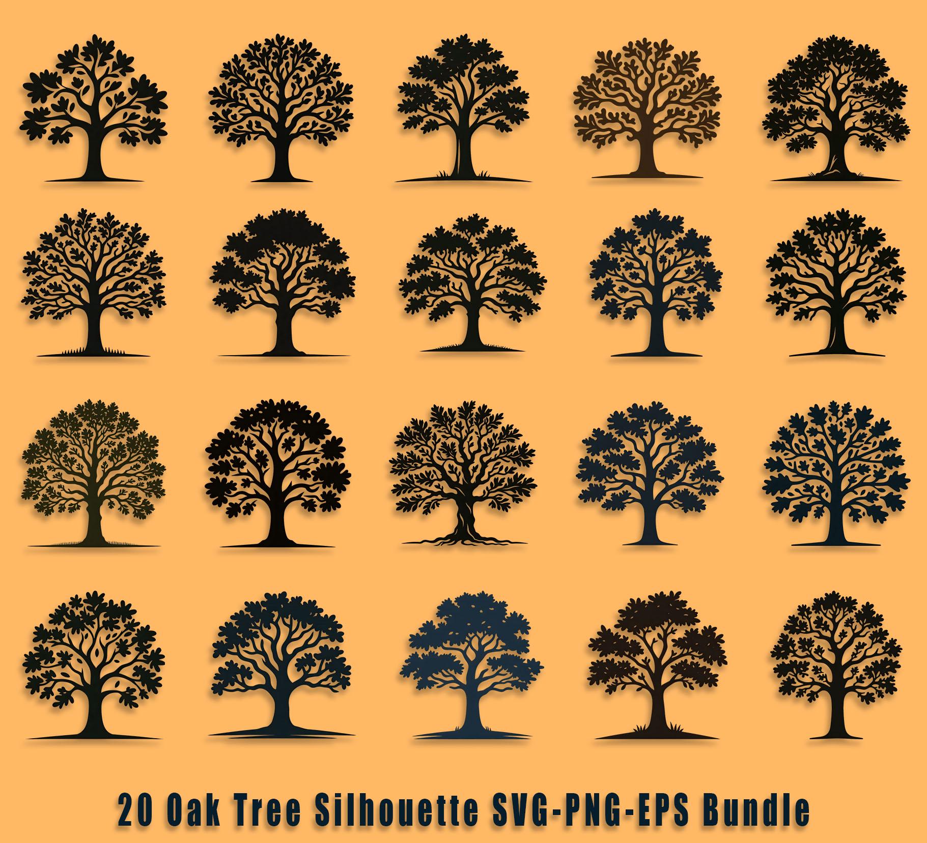 Oak Tree Silhouette SVG Bundle, Vector Clipart (digital Download) - Etsy  Israel, image size:1821x1657
