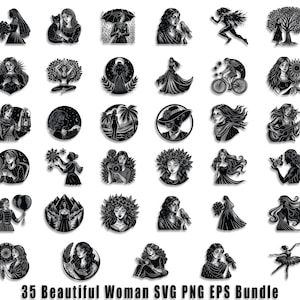 Pacchetto SVG Donna Floreale: Silhouette di Ragazza Minimalista (Download Digitale)