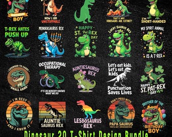 Cute Dinosaur T-Shirt Design Bundle, SVG PNG EPS (Digital Download)