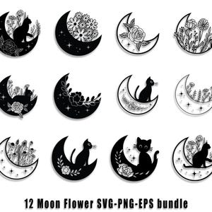Floral Moon SVG Bundle: Wildblume, mystischer Mond Cut Files (Digitaler Download)