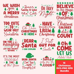 Bundle Noël SVG, SVG Noël drôle, fichier coupé Cricut Clip art usage commercial vacances SVG dictons de Noël citations hiver Bundle 02