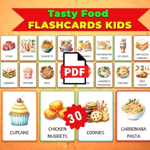 Tasty Food Cards • montessori cards Flash Cards Nomenclature FlashCards PDF Printable Cards preschool Toys Flashcard education material