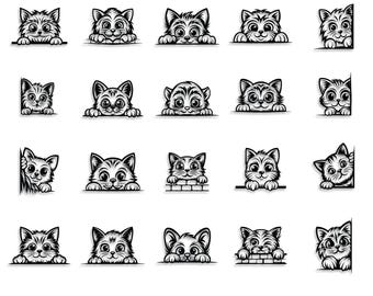 Spähende Katze SVG-Bundle: Silhouette Schnittdateien (Digitaler Download)
