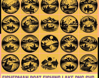 Fishing Boat SVG Bundle: Mountain Lake Fisherman Designs (Digital Download)