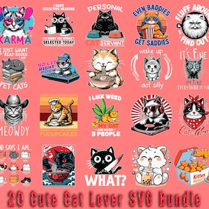 Pacchetto di immagini in formato SVG per amanti dei gatti, mamma gatto in formato SVG, maglietta con gatto in formato SVG, gattara pazza in formato SVG, papà gatto in formato SVG, amante dei gatti in formato SVG, citazioni sui gatti in formato SVG. File vettoriale di gatto.
