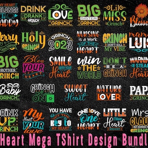 Heart Mega TShirt Design svg, Heart Bundle png, Hand Drawn Heart svg, Valentine&#39;s Day Heart, Silhouette, Vector, Instant Digital Download