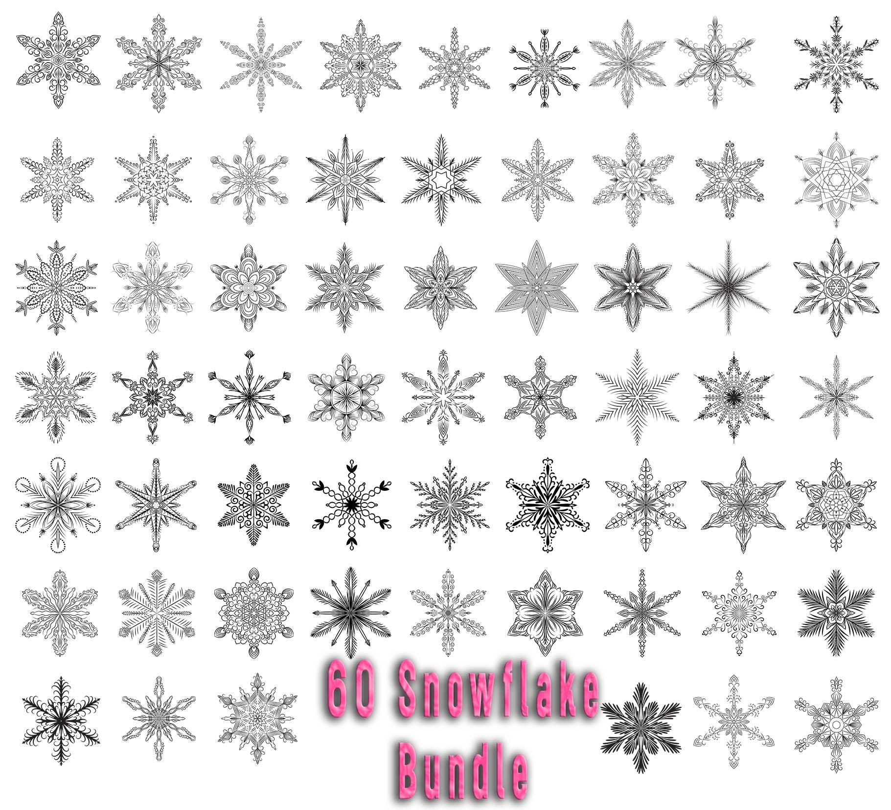 スノーフレーク SVG バンドル、デジタルダウンロード用スノーフレーク、冬の SVG スノーフレーク ファイル、Cricut、Silhouette、Glowforge（60 個の個別の svg/png/Eps）