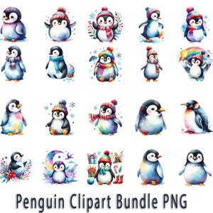 Cute Penguin Clipart Set PNG - 300 DPI, High-Resolution, Transparent Background for Commercial Use, Perfect for DIY Gifts & Crafts