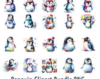 Cute Penguin Clipart Set PNG - 300 DPI, High-Resolution, Transparent Background for Commercial Use, Perfect for DIY Gifts & Crafts
