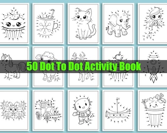 Dot to Dot Activity Book: 50 Printable Coloring Pages (PDF Pattern)