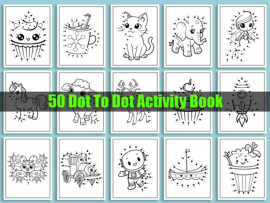 Dot to Dot Activity Book: 50 Printable Coloring Pages (PDF Pattern) - Etsy