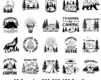 Camping SVG Bundle: Campfire, Gnomes, Happy Camper Designs (Digital Download)