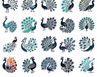 Peacock Silhouette SVG Bundle: Exotic Bird Illustrations (Digital Download)