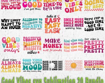 Retro Good Vibes PNG SVG Bundle: Wavy Text, Happy Face (Digital Download)