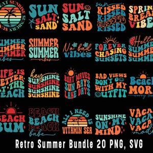 Retro Summer SVG Bundle: Beach Quotes, Vacation Vibes Digital Download