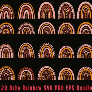 Retro Boho Regenbogen PNG BUNDLE, niedlicher Regenbogen Kunst, Boho Regenbogen Clipart, Regenbogen Kunst, Handgezeichneter Regenbogen, Boho Aufkleber, Png, digitaler Download