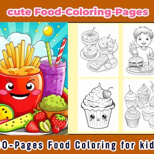 Printable Food and Drink Coloring Pages Doodles Fun Digital Download Food Coloring Book for Kids & Adults