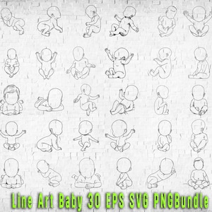 Baby Line Drawing Art: 30 Baby SVG Files (Digital Download)