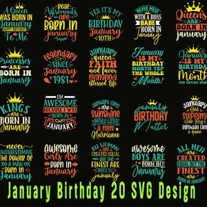 January Happy Birthday SVG Bundle Happy Birthday prints, Colourful Birthday designs, Birthday Shirt SVG,Happy Birthday Boy/Girl Birthday svg