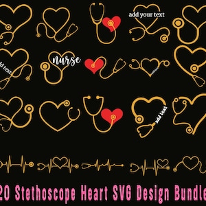 Pacchetto di design SVG per stetoscopio, stetoscopio a forma di cuore, stetoscopio in formato SVG, battito cardiaco, vita infermieristica in formato SVG, file di taglio per stetoscopio in formato SVG, silhouette