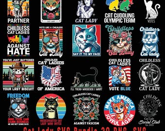 Pacchetto SVG Cat Lady: disegni di gatti divertenti (download digitale)