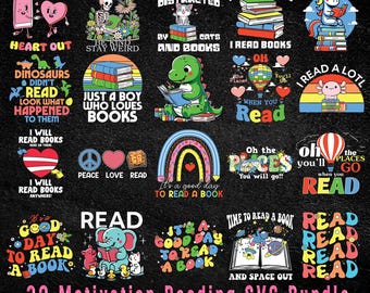 Motivation Reading SVG Bundle: Book Lover Clipart (Digital Download)
