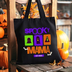 Spooky Mama Canvas Tote Bag, Customizable Date for New Moms, Gift for Mom