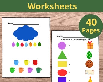 Priintable Color Matching Worksheets, Match the Picture, Busybook, Quiet Book , Educational Pages pdf , Kindergarten Preschool Activity