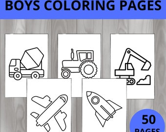 Coloring Pages for Kids, Toddlers , Preschool Coloring Book, Boys Coloring Pages , Vehicles Animals Coloring Activity, Homeschool Printable