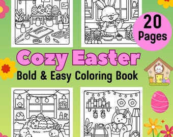 Cozy Scene Coloring Pages| Easter Coloring Pages|Bold and Easy Coloring Pages|Cute Animals|Coco Wyo | Cozy Easter Coloring Book|Cozy Friends